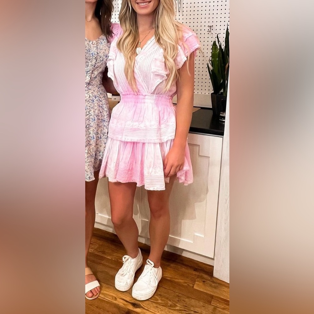 LoveShackFancy pink and white mini dress
